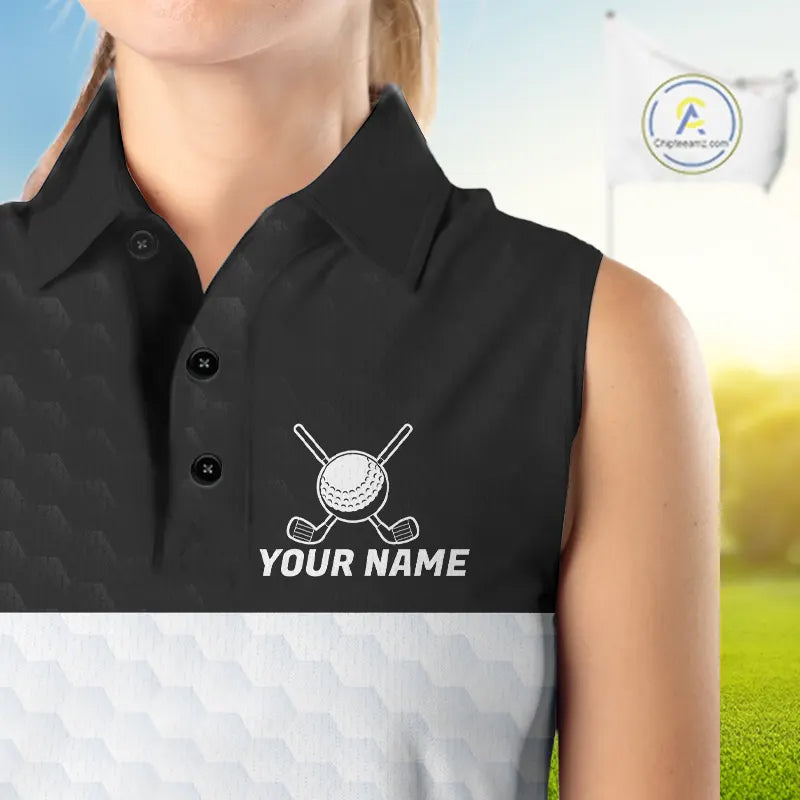 Black and White Sleeveless Golf Polo shirt Custom golf attire for ladies, best golf gifts for women NQS11702
