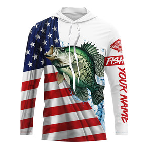 American flag patriotic crappie fishing Custom Name UV Protection long sleeve Fishing Shirts for men NQS5368