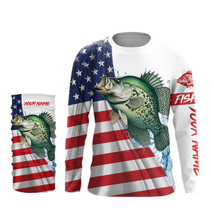 American flag patriotic crappie fishing Custom Name UV Protection long sleeve Fishing Shirts for men NQS5368