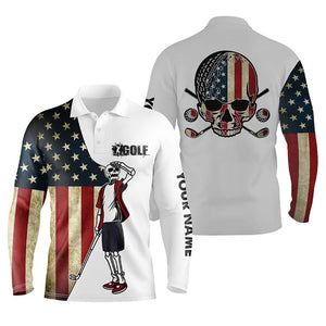 Vintage American flag patriotic Mens golf polo shirt custom golf skull men's flag polo shirts NQS5378