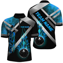 Load image into Gallery viewer, Mens bowling shirts Custom Black bowling ball Flame Bowling Team Jerseys, gift for Bowlers | Blue NQS7573