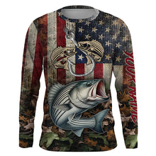 Load image into Gallery viewer, Striped bass fishing camo American Flag patriotic UV protection customize name fishing apparel NQS1902