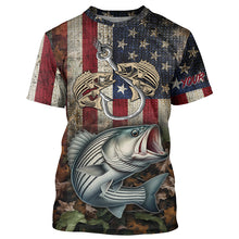 Load image into Gallery viewer, Striped bass fishing camo American Flag patriotic UV protection customize name fishing apparel NQS1902