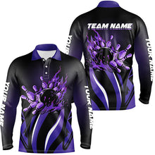 Load image into Gallery viewer, Bowling polo, Quarter zip Shirts for men Custom team Bowling League jerseys, bowl gifts | Purple NQS7967