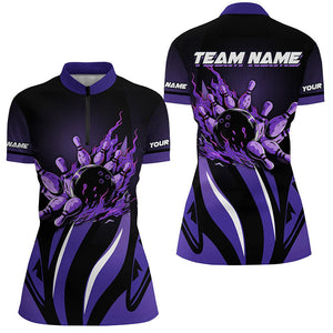 Bowling polo, Quarter zip Shirts for women Custom team Bowling League jerseys, bowl gifts | Purple NQS7967