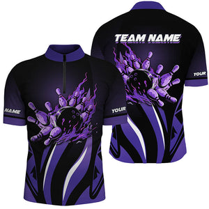 Bowling polo, Quarter zip Shirts for men Custom team Bowling League jerseys, bowl gifts | Purple NQS7967