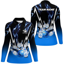Load image into Gallery viewer, Black and Blue Lightning thunder Custom Bowling Polo, Quarter zip shirts Team Bowling league jerseys NQS8171