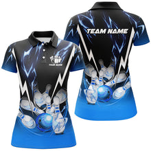 Load image into Gallery viewer, Black and Blue Lightning thunder Custom Bowling Polo, Quarter zip shirts Team Bowling league jerseys NQS8171