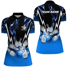 Load image into Gallery viewer, Black and Blue Lightning thunder Custom Bowling Polo, Quarter zip shirts Team Bowling league jerseys NQS8171
