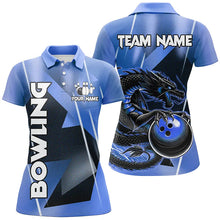 Load image into Gallery viewer, Black And Blue Custom Dragon Bowling Shirts For Women, Dragon Bowling Team Shirts NQS8381