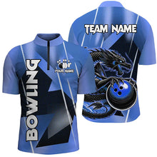 Load image into Gallery viewer, Black And Blue Custom Dragon Bowling Shirts For Men, Dragon Bowling Team Shirts NQS8381