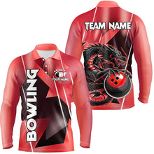 Load image into Gallery viewer, Black And Red Custom Dragon Bowling Shirts For Men, Dragon Bowling Team Shirts NQS8382