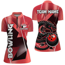 Load image into Gallery viewer, Black And Red Custom Dragon Bowling Shirts For Women, Dragon Bowling Team Shirts NQS8382