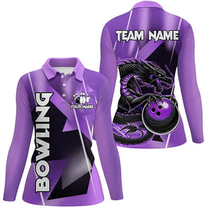 Black And Purple Custom Dragon Bowling Shirts For Women, Dragon Bowling Team Shirts NQS8383