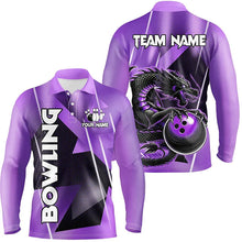 Load image into Gallery viewer, Black And Purple Custom Dragon Bowling Shirts For Men, Dragon Bowling Team Shirts NQS8383