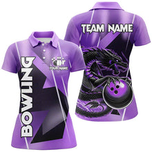 Load image into Gallery viewer, Black And Purple Custom Dragon Bowling Shirts For Women, Dragon Bowling Team Shirts NQS8383