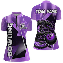 Load image into Gallery viewer, Black And Purple Custom Dragon Bowling Shirts For Women, Dragon Bowling Team Shirts NQS8383