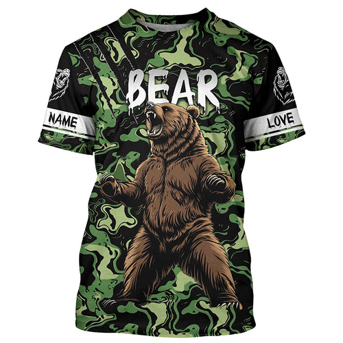 Bear hunter big game hunting green camouflage Customize Name 3D All Over Printed Shirts NQS4008