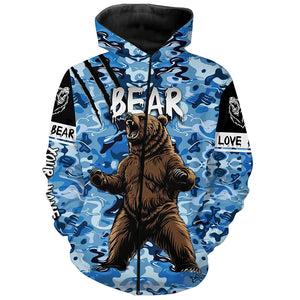 Bear hunter big game hunting blue camouflage Customize Name 3D All Over Printed Shirts NQS4009