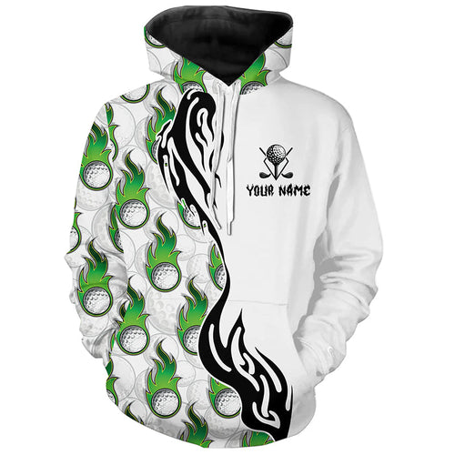 White and Green Flame Golf Ball pattern Golf Hoodies custom team golf outfits hoodie NQS8596