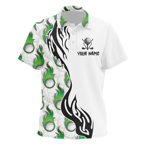 White and Green Flame Golf Ball pattern Kid golf polo shirts custom team golf outfits for kid NQS8596