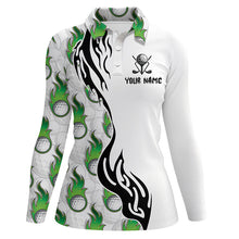 Load image into Gallery viewer, White and Green Flame Golf Ball pattern Women golf polo shirts custom women's golf outfits for team NQS8596