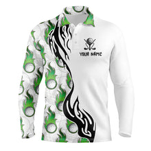 Load image into Gallery viewer, White and Green Flame Golf Ball pattern Mens golf polo shirts custom men's golf outfits for team NQS8596