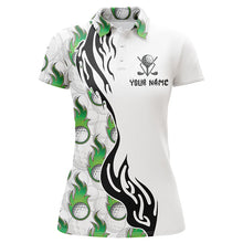 Load image into Gallery viewer, White and Green Flame Golf Ball pattern Women golf polo shirts custom women's golf outfits for team NQS8596