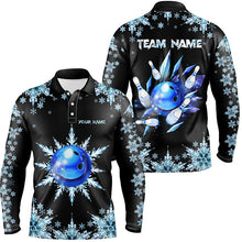 Load image into Gallery viewer, Snowflake Ice Blue Bowling ball and pins Custom Bowling Team Shirts For Men, Christmas Bowling Jerseys NQS8600