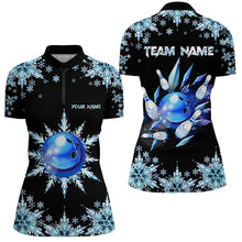 Load image into Gallery viewer, Snowflake Ice Blue Bowling ball and pins Custom Bowling Team Shirt For Women, Christmas Bowling Jersey NQS8600