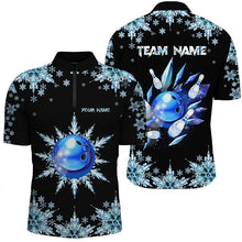 Load image into Gallery viewer, Snowflake Ice Blue Bowling ball and pins Custom Bowling Team Shirts For Men, Christmas Bowling Jerseys NQS8600