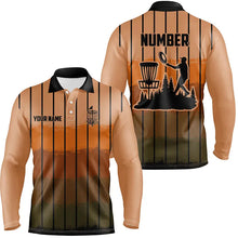 Load image into Gallery viewer, Orange stripe Retro disc golf polo shirts for men custom name and number frisbee golf jerseys NQS9080