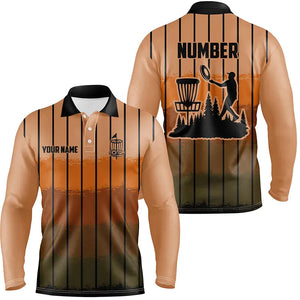 Orange stripe Retro disc golf polo shirts for men custom name and number frisbee golf jerseys NQS9080