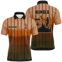 Load image into Gallery viewer, Orange stripe Retro disc golf polo shirts for men custom name and number frisbee golf jerseys NQS9080