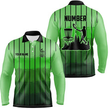 Load image into Gallery viewer, Green stripe Retro disc golf polo shirts for men custom name and number frisbee golf jerseys NQS9081