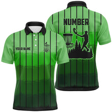 Load image into Gallery viewer, Green stripe Retro disc golf polo shirts for men custom name and number frisbee golf jerseys NQS9081