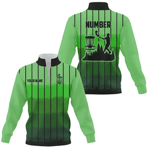 Green stripe Retro disc golf Quarter zip sweatshirt custom name and number frisbee golf sweater NQS9081