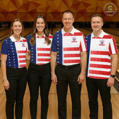 Red, White and Blue American Flag Bowling Shirts For Men Custom Patriotic Bowling Team Jerseys NQS11157