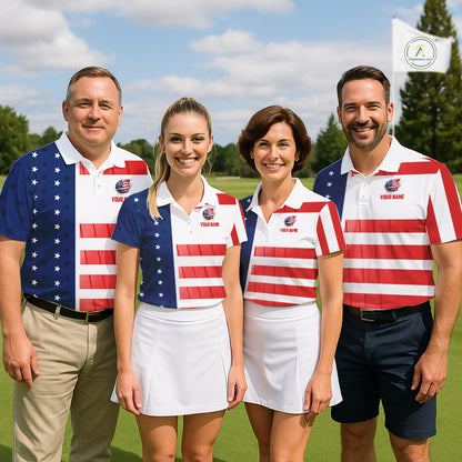 Red, White and Blue American Flag Golf Polo Shirts For Women Custom Patriotic Team Ladies Golf Outfit NQS11158