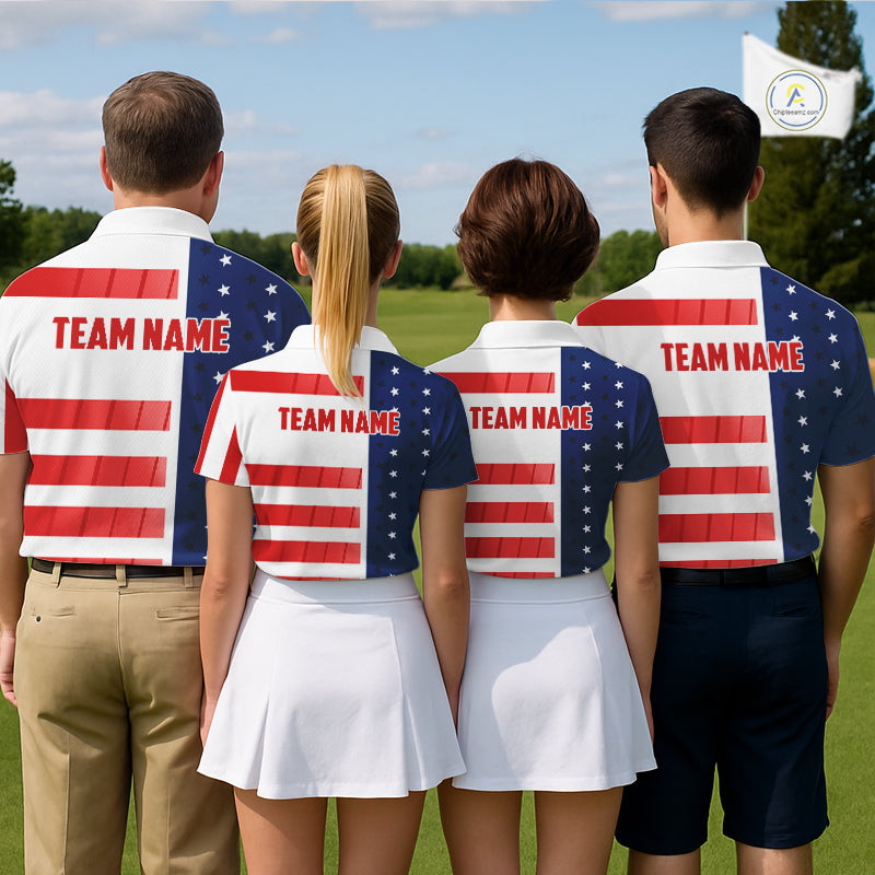 Red, White and Blue American Flag Golf Polo Shirts For Women Custom Patriotic Team Ladies Golf Outfit NQS11158