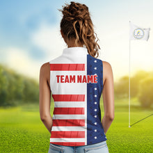 Load image into Gallery viewer, Red, White and Blue American Flag Sleeveless Polo Shirts Custom Patriotic Team Ladies Golf Outfit NQS11158