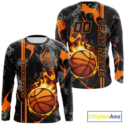 Black & Orange Camo Flame Basketball vest, t-shirt, long sleeve, hoodie custom Basketball team jersey NQS11366