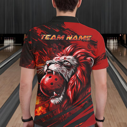 Black and Red Lion Bowling Polo, 1/4 Zip Jersey for Men, Lion Bowling Team League shirts NQS11572
