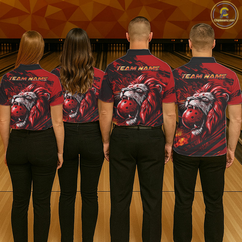 Black and Red Lion Bowling Polo, 1/4 Zip Jersey for Women, Lion Bowling Team League shirts NQS11572