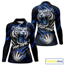 Load image into Gallery viewer, Black and Blue Lightning thunder Tiger Golf Polo shirts for Women custom Tiger team golf shirts NQS11574