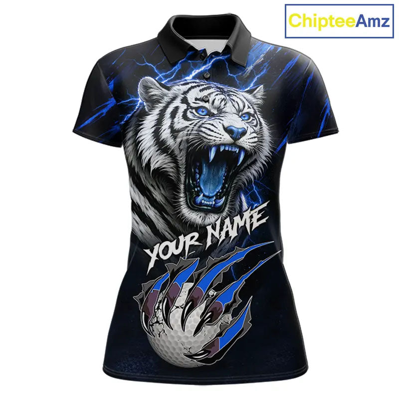 Black and Blue Lightning thunder Tiger Golf Polo shirts for Women custom Tiger team golf shirts NQS11574