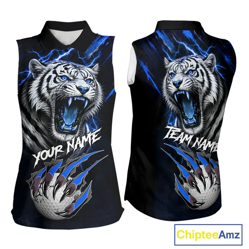 Black and Blue Lightning thunder Tiger Sleeveless Golf Polo shirts custom Tiger team golf shirts NQS11574
