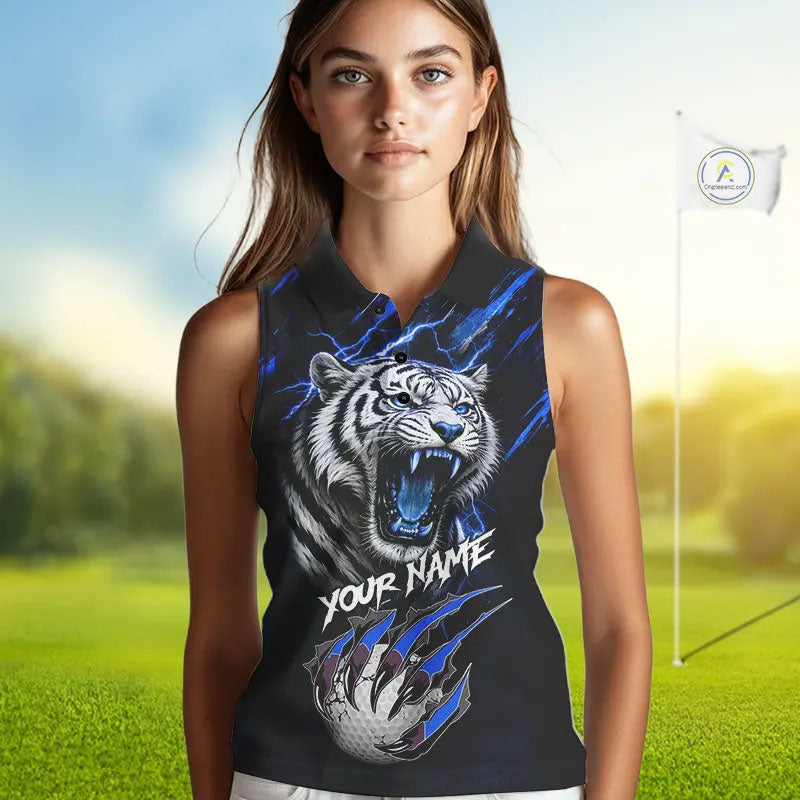 Black and Blue Lightning thunder Tiger Sleeveless Golf Polo shirts custom Tiger team golf shirts NQS11574