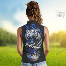 Load image into Gallery viewer, Black and Blue Lightning thunder Tiger Sleeveless Golf Polo shirts custom Tiger team golf shirts NQS11574