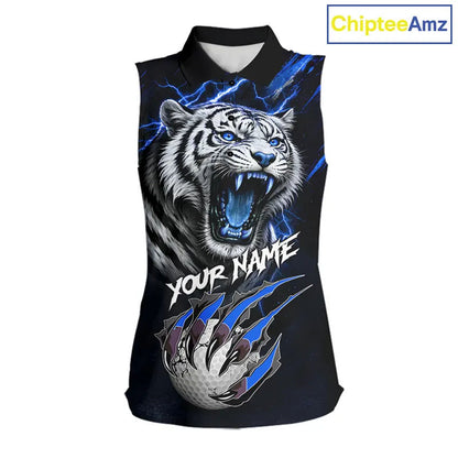 Black and Blue Lightning thunder Tiger Sleeveless Golf Polo shirts custom Tiger team golf shirts NQS11574